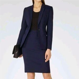 REISS Seville Navy 2-piece Suit Blazer & Skirt Sz 4 US
